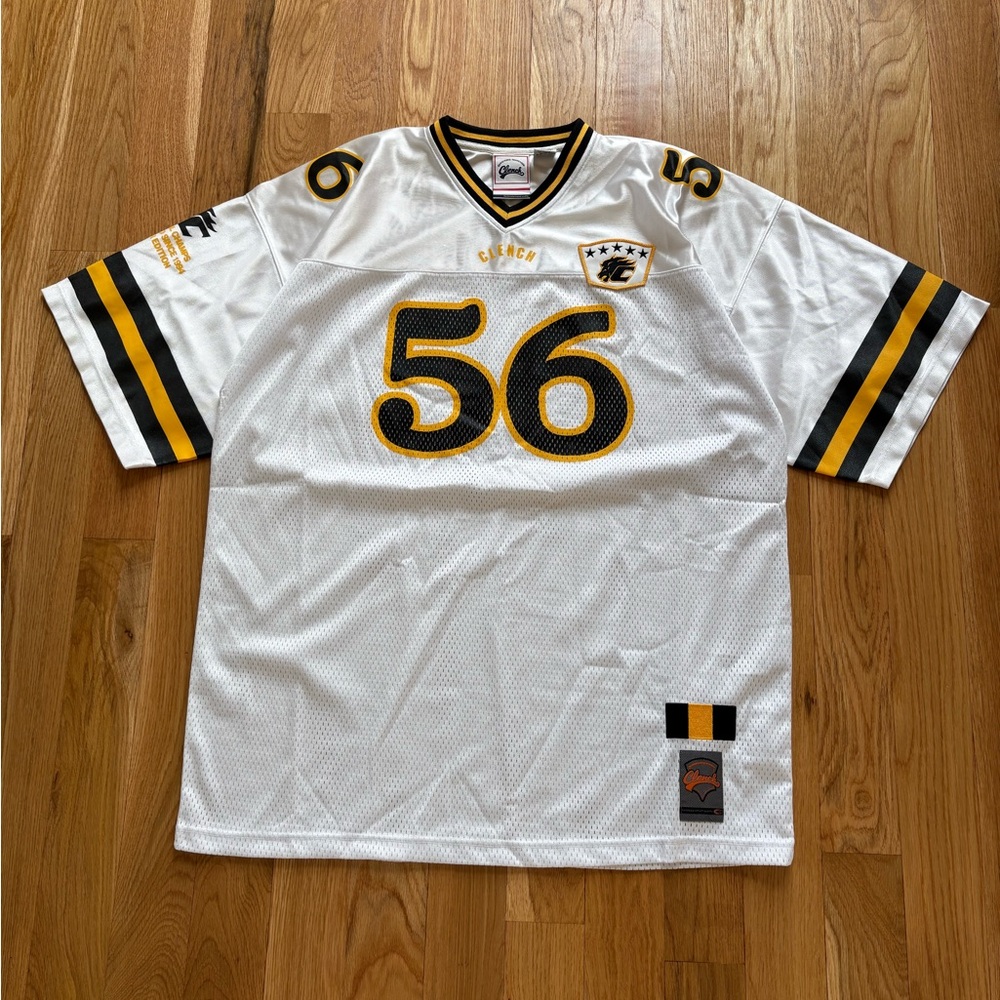Clench Vintage 90s Y2K Oversized Football Jersey Shiny Silver Black Yellow 56 XL